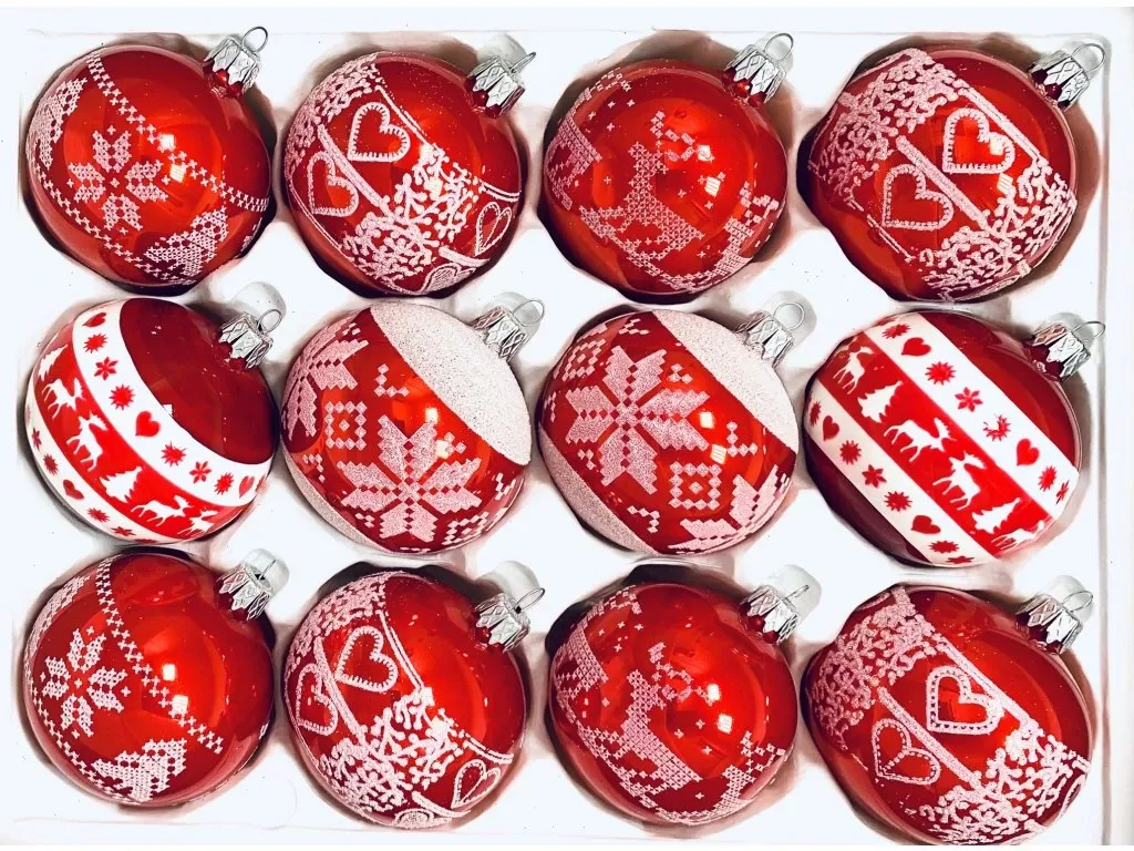 Skleněná ozdoba SADA Hamar 7 cm, balení 12 ks červená Irisa