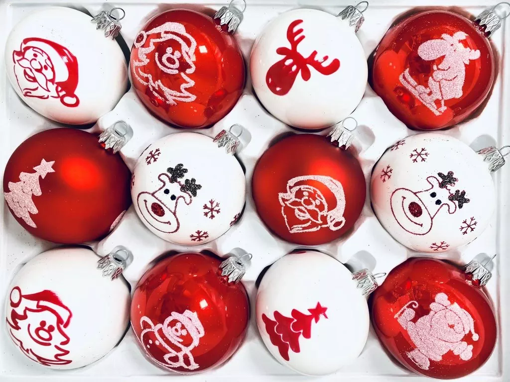 Skleněná ozdoba SADA Sandefjord 7 cm, balení 12 ks červená,bílá Irisa